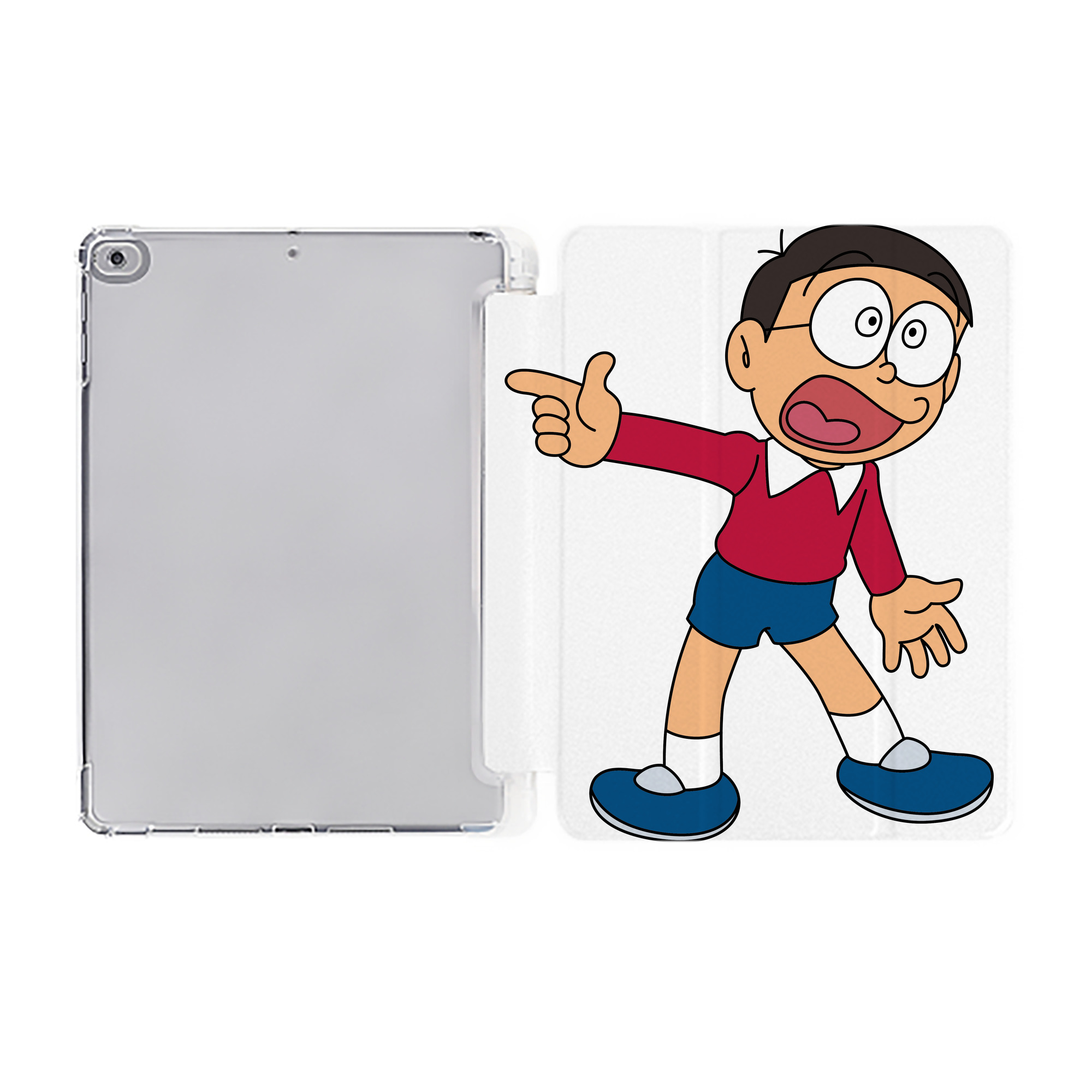 （画像用） ドラえもん 野比 のび太 Doraemon Nobita Nobi IPad ケース ペン収納付き 三つ折りスタンド PUレザー×シリコン 対応機種9.5/10.5/10.9インチ
